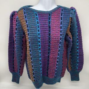 VTG 80s Mariea Kim Cosby Multicolor Mixed-Media Striped Coogi Style Sweater Sz S
